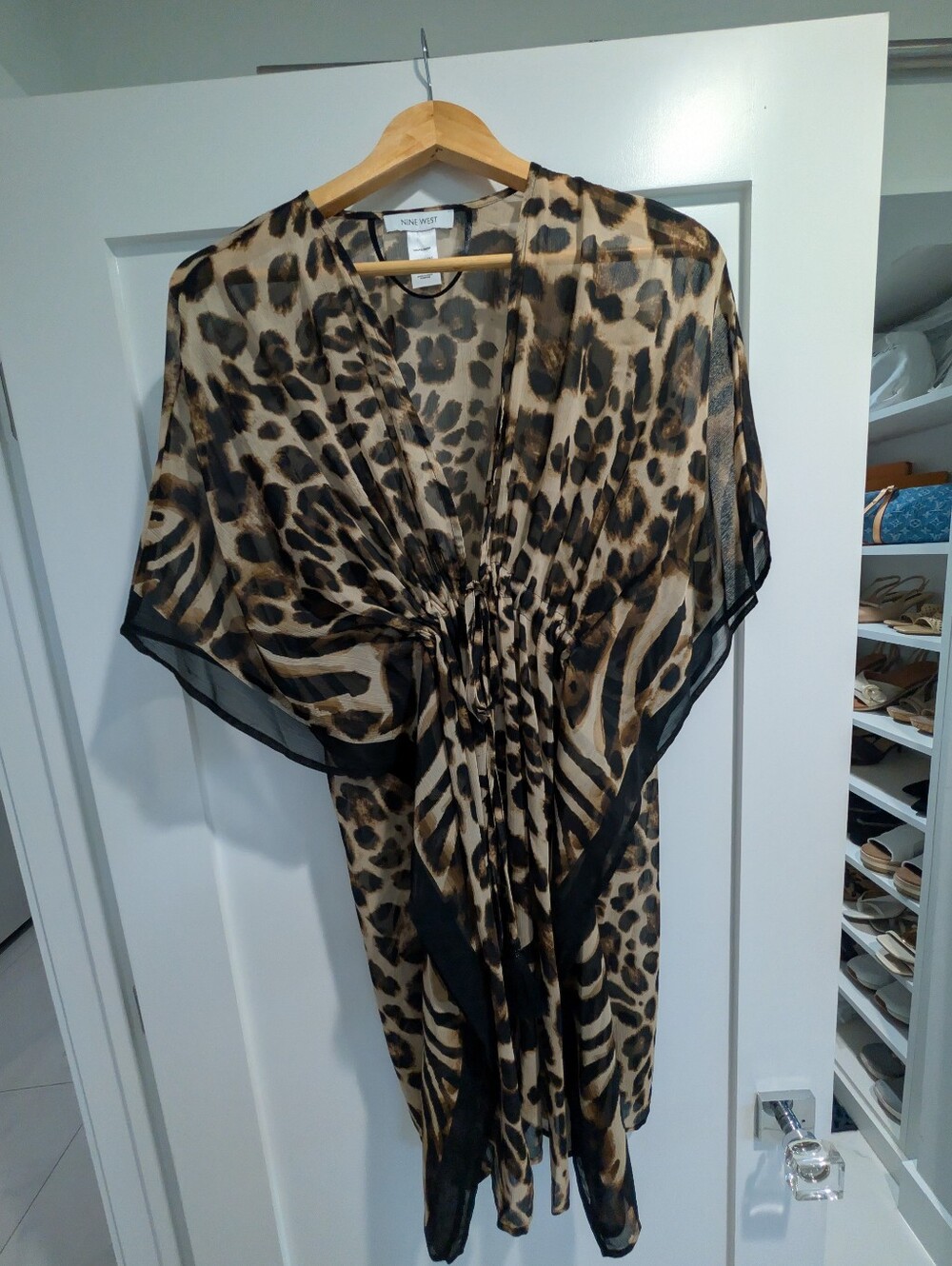 Animal Print Sheer Kaftan Tunic in Brown & Black Beach Cover Up